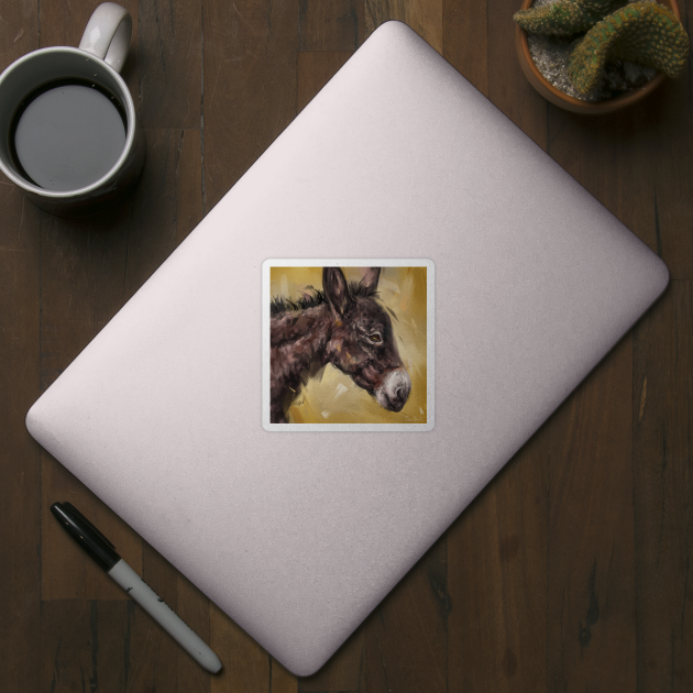 Contemporary Painting of an Adorable Donkey on Mustard Background by ibadishi